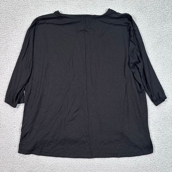 Eileen Fisher Stretch Tunic Top Women Large Black 3/4 Sleeve Oversized Knit Chic - Picture 9 of 11